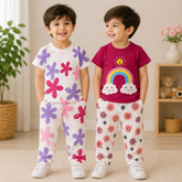 Flower & Rainbow Print Pajama Set Pack of 2