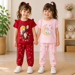 Red Deer & Pink Moon Print Pajama Set Pack of 2