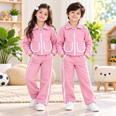 Pink Double-Pocket Quilted Winter Tracksuit for Kids