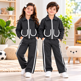 Grey Double-Pocket Quilted Winter Tracksuit for Kids