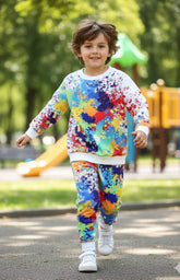Baby/boy multi color splash printed winter fleece tracksuit - #WP00-05
