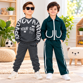 Grey Your Day Printed Sweatshirt & Dark Teal Zipper Tracksuit - Pack of Two