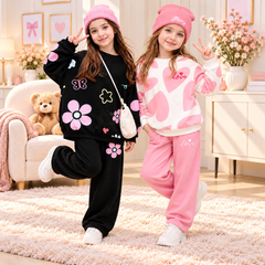 Black Floral & Pink Heart Co-Ord Set - Pack Of two-M1