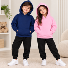 Winter Navy Blue & Pink | Boys & Girls Fleece Hoodie & Black Jogger Tracksuit Set ( Pack of two )