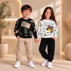 Winter Abstract Graphic Sweatshirt & Bear Print Full Sleeve Sweatshirt Suit Set ( Pack of Two )