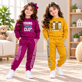 Purple Young Club Printed Winter Tracksuit & Mustard Sports Club Printed Winter Tracksuit ( Pack of 2 )