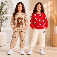 Girls Winter Beige Teddy Bear & Red Panda Red Suit Set ( Pack of Two )