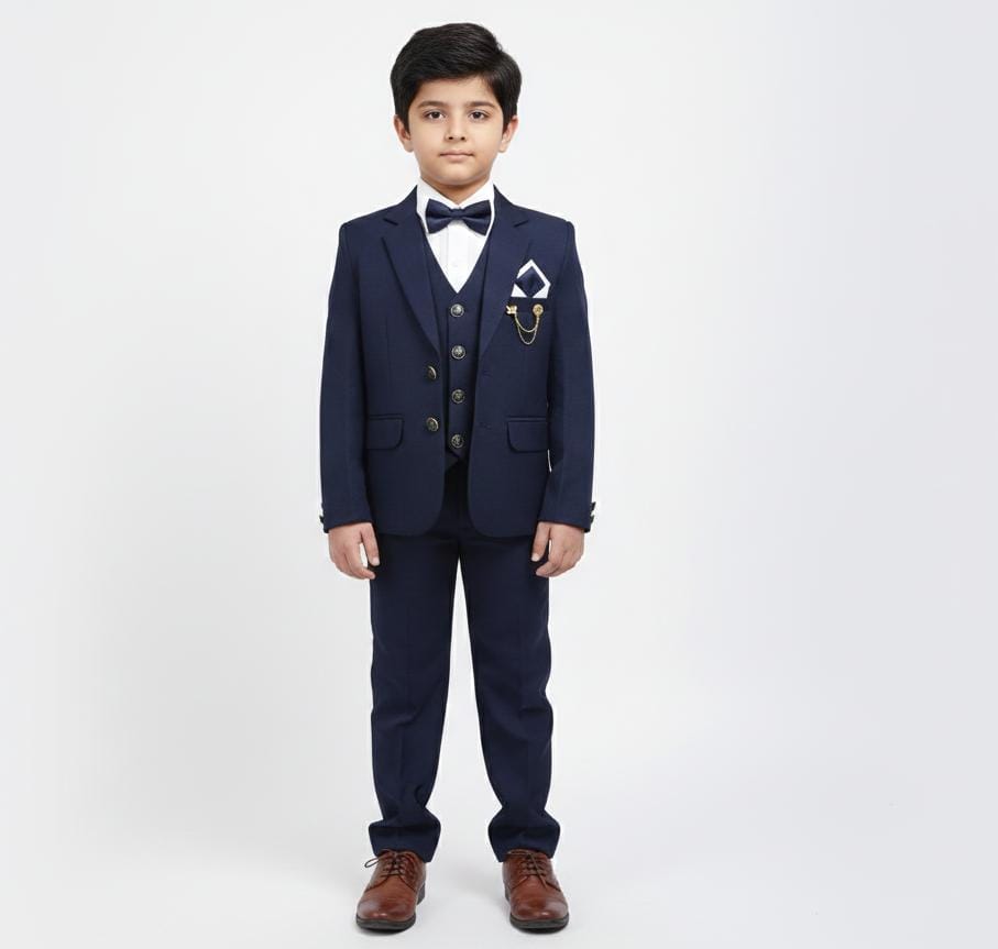Kids 4-Piece Blue Coat Pant Suit (Size 2–11 Years)