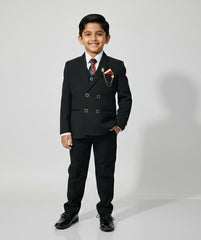 Boys Formal Coat Pant 4-Piece Set – Premium Black Suit (Ages 2–11 Years)