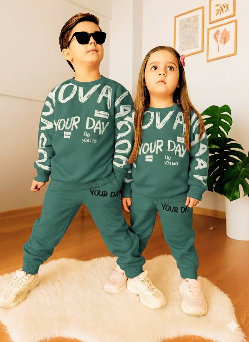 GREEN : YOUR DAY PRINTED WINTER TRACKSUIT