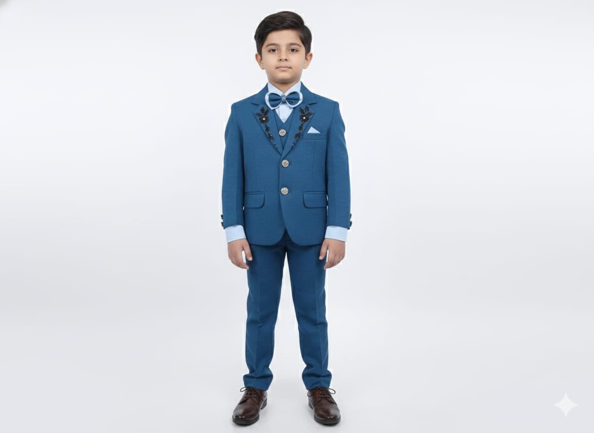 Kids 4-Piece Zinc Blue Coat Pant Suit (Size 2–11 Years)