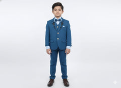 Kids 4-Piece Zinc Blue Coat Pant Suit (Size 2–11 Years)