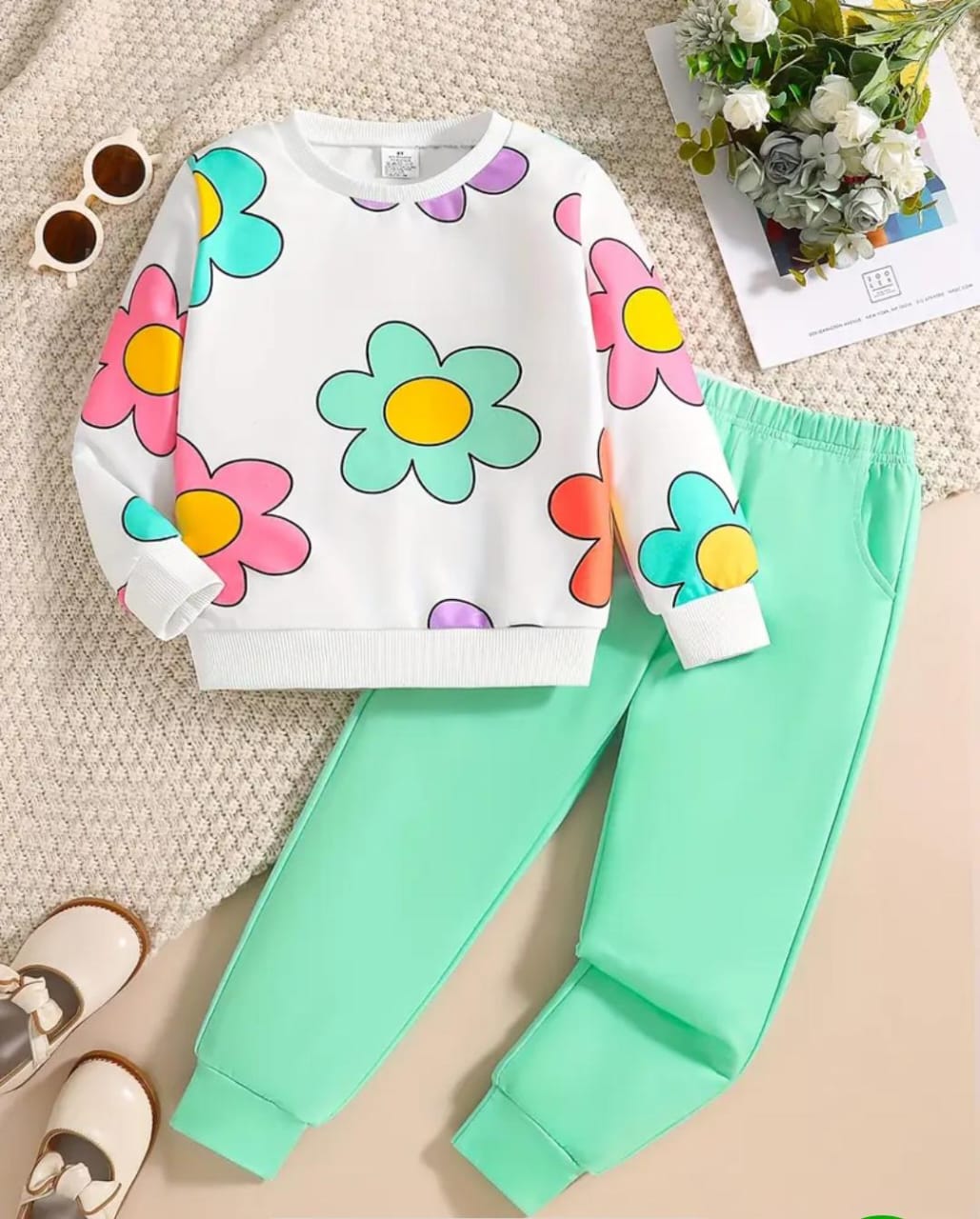 MULTI FLOWERS PRINTED WINTER KIDS TRACKSUIT