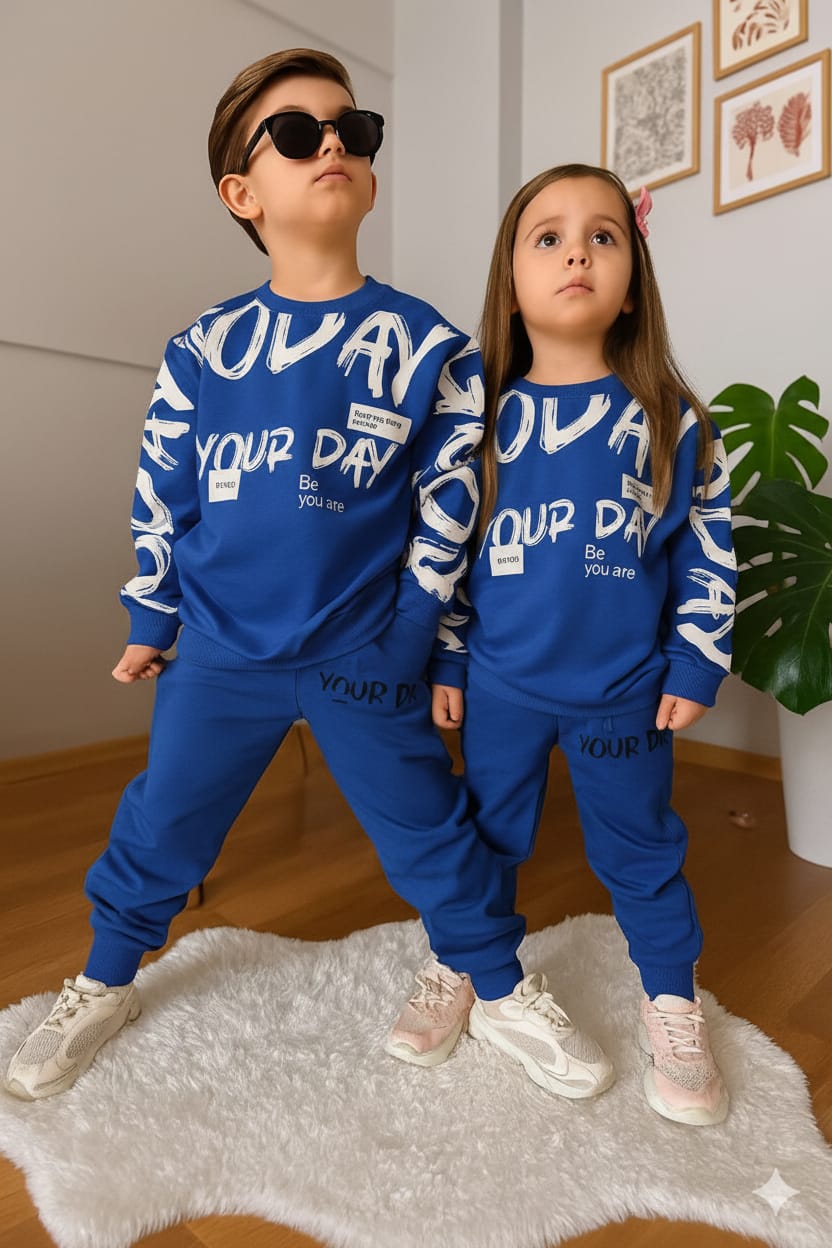 BLUE : YOUR DAY PRINTED WINTER TRACKSUIT
