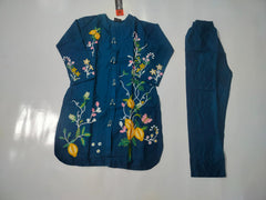 Girls Black Cotton Embroidered Floral Design Ages 6–13 Years