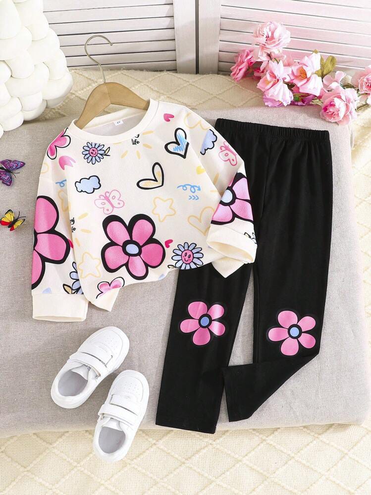 PINK FLOWERS PRINTED KIDS WINTER TRACKSUIT