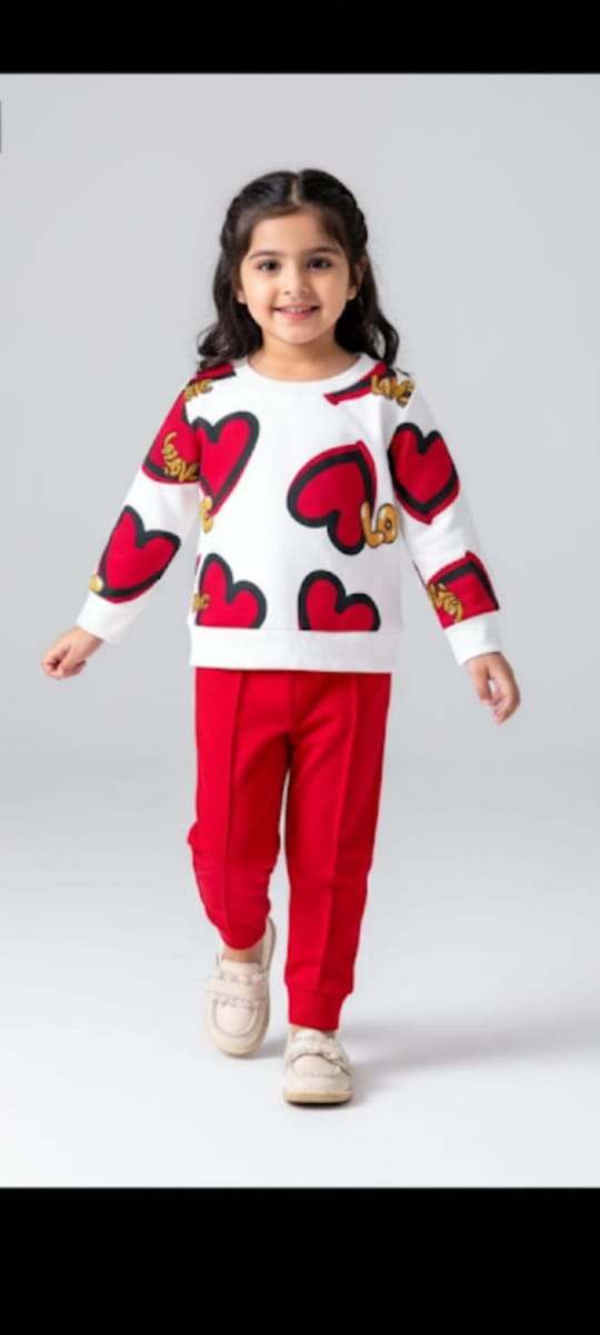 Cute Heart Print Winter Tracksuit