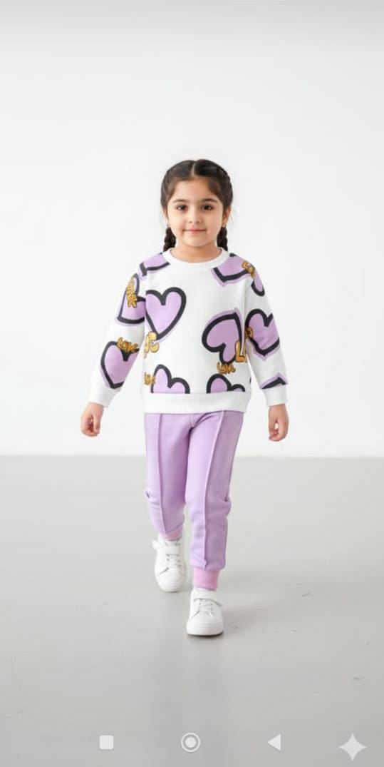 Cute Heart Print Winter Tracksuit