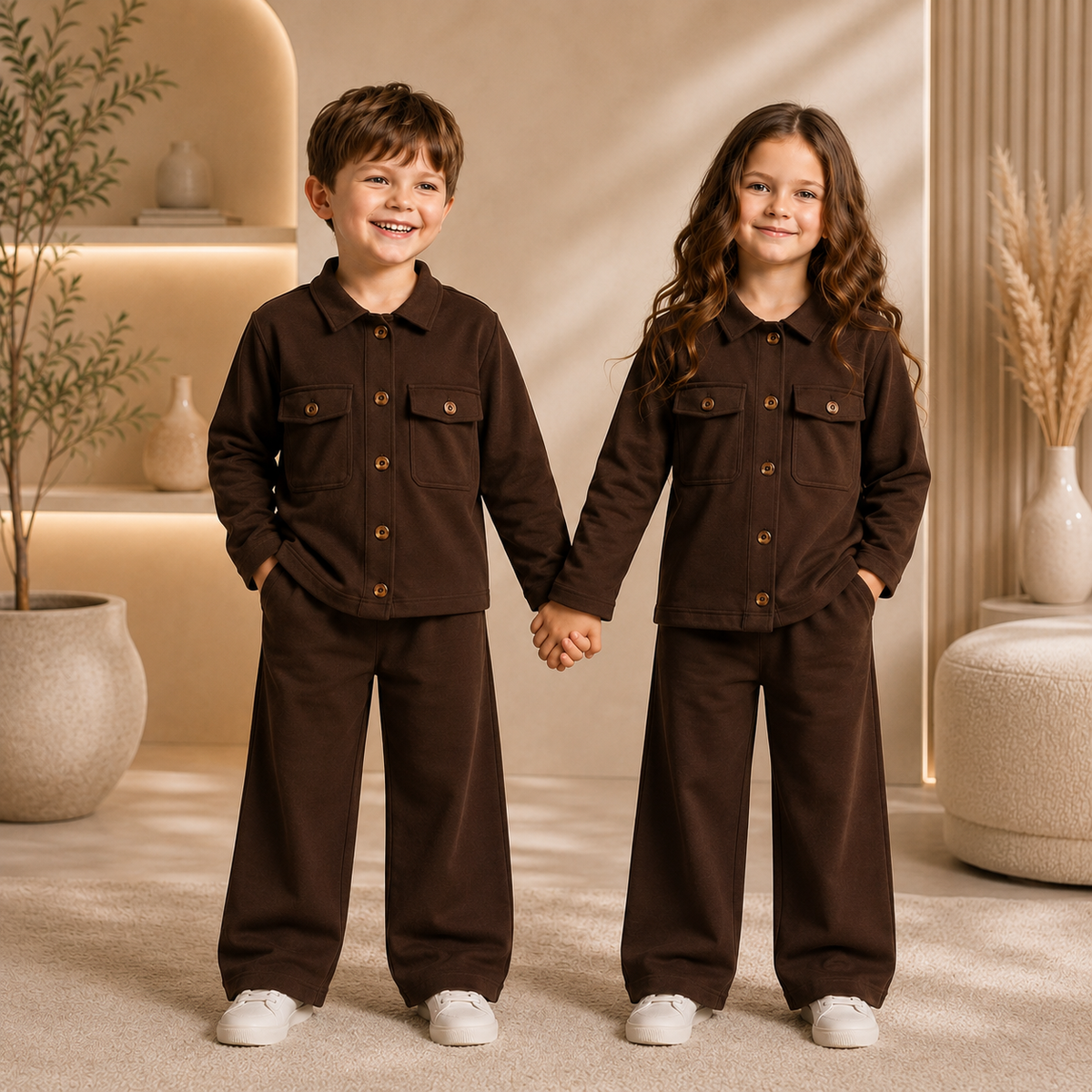 CHOCLATE BROWN  FULL SLEEVES SHIRT DOUBLE POKET KIDS WEAR