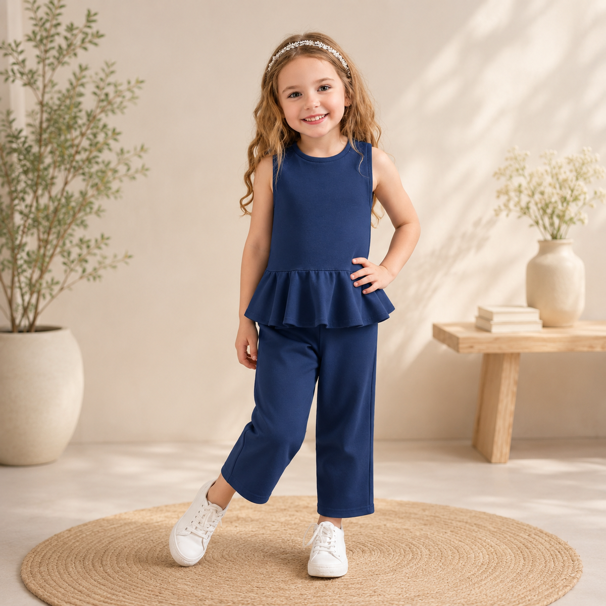 Charming Blue Cotton Jersey Playground Outfit for Kids
