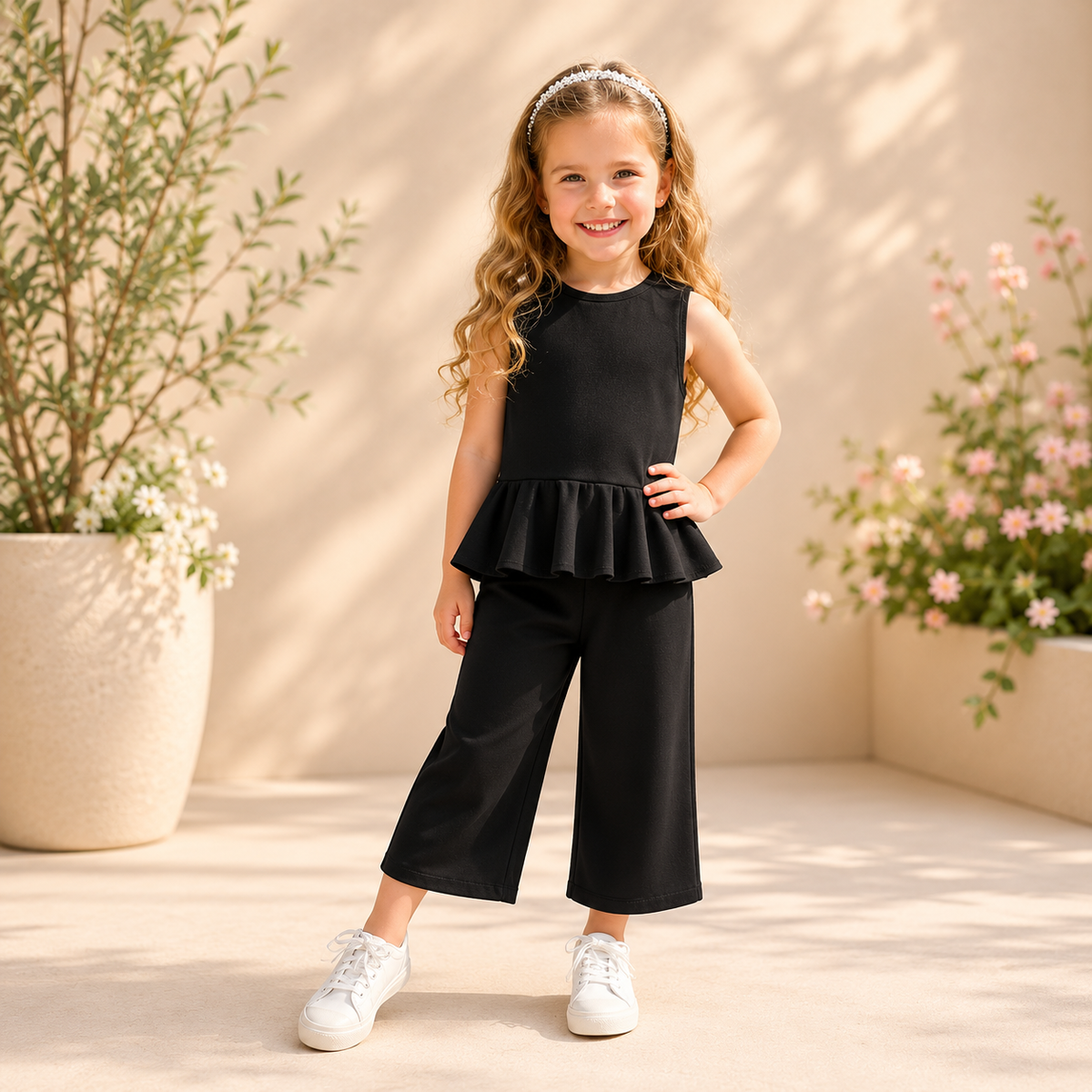 Charming Black Cotton Jersey Playground Outfit for Kids