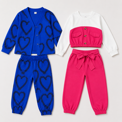 Blue V Neck  Herat + Pink Blush Belle Poket Style  (Pack of 2)