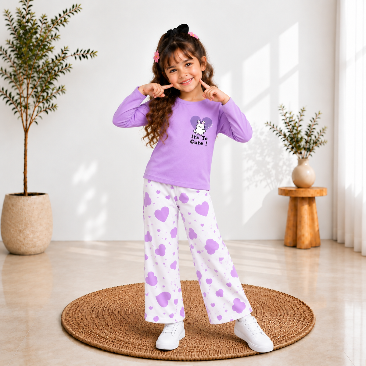 C1 PURPAL ITS TO CUTE STYLE SHIRT GIRL SET
