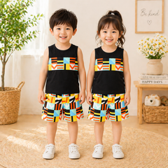 COLORFUL GEOMETRY PRINT TANK TOP AND SHORTS SET
