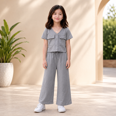 GREY  DOUBLE POKET SHIRT KIDS WEAR