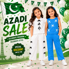 White Ribbon Stripe Co-Ord Set & Blue Ribbon Sleeveless Co-Ord Set for Girls (Pack of 2) D10