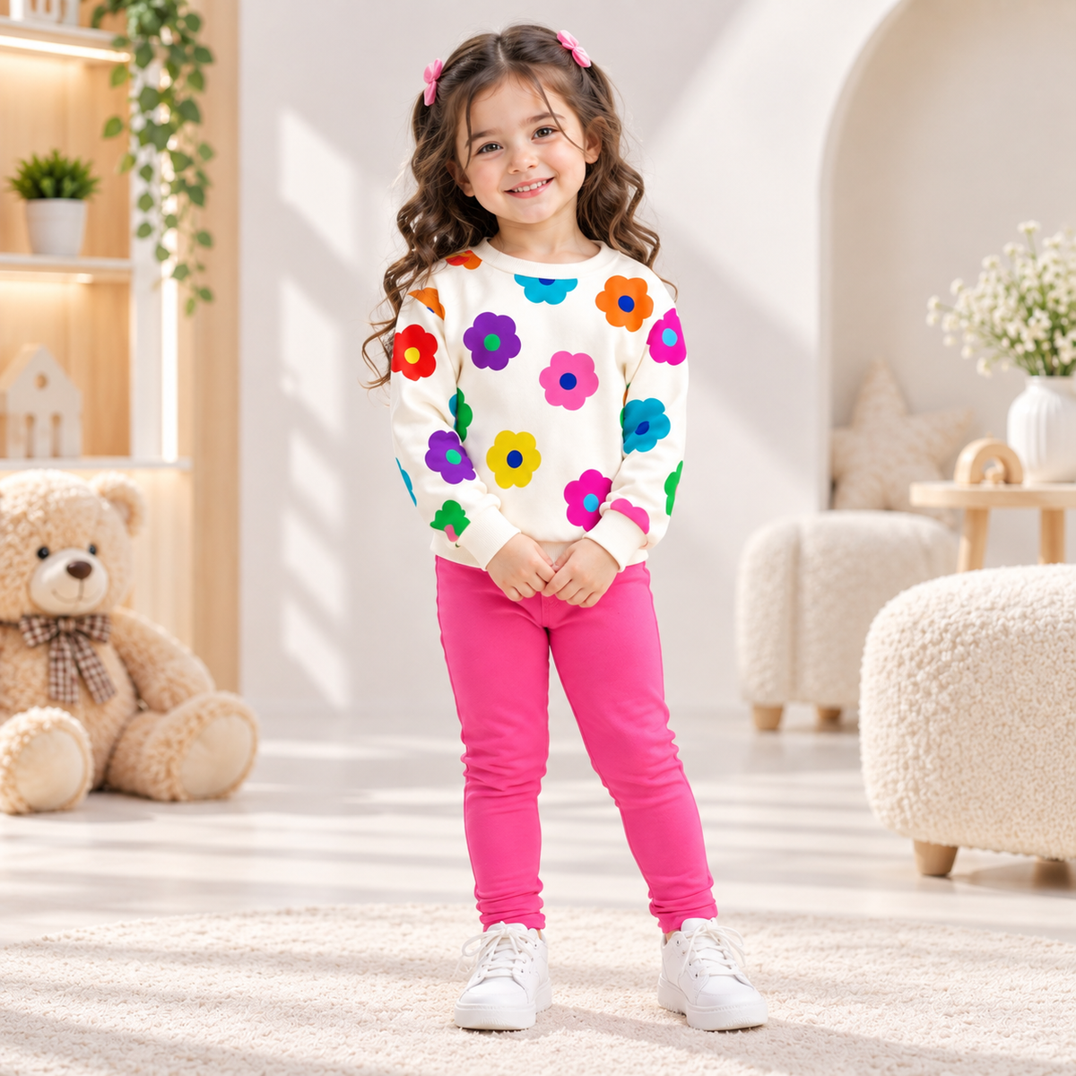 Vibrant Floral Print Kids' Sweatshirt & Trouser