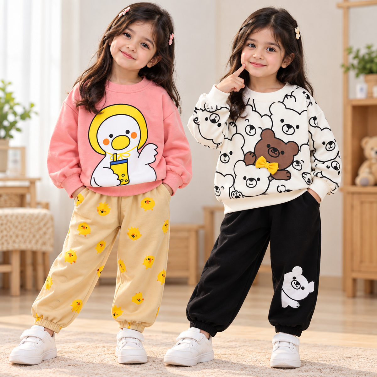 Yellow Duck & Teddy Bear Printed Sweatshirt – Pack of 2