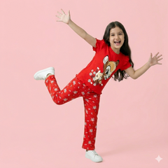 RED CUTE GIRL CHOICE PRINTED KIDS WEAR