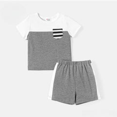GREY AND WHITE T-SHIRT SHORTS SET