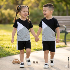 BLACK PANEL T-SHIRT SHORTS SET