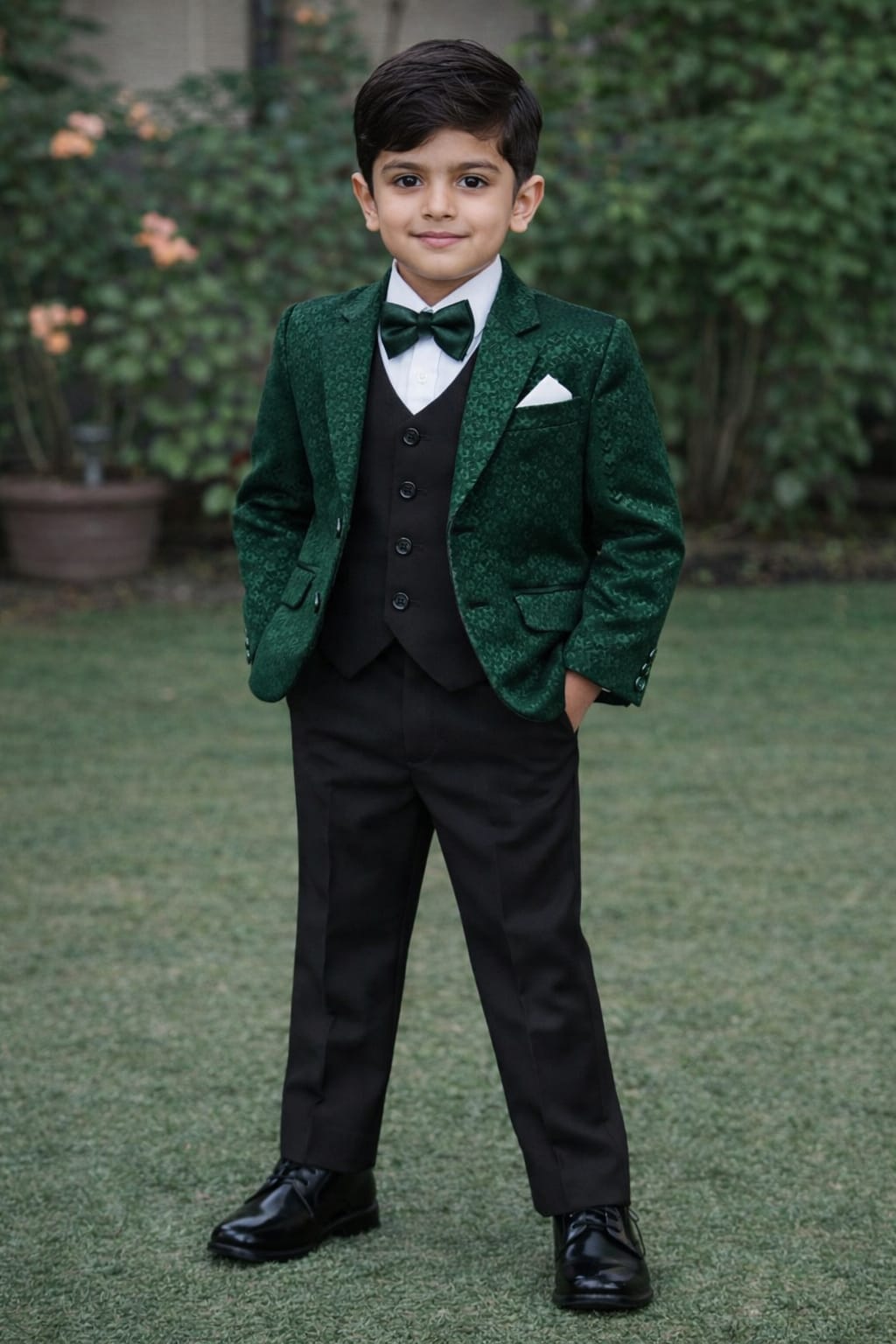 Boys Green & Black 3-Piece Formal Suit – Premium Party & Wedding Wear (Ages 2–11 Years)