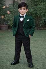 Boys Green & Black 3-Piece Formal Suit – Premium Party & Wedding Wear (Ages 2–11 Years)