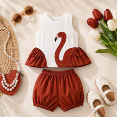 Girls Premium Summer Co-Ord Set – Flamingo Print Sleeveless Top with Bubble Shorts