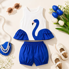 Girls Premium Summer Co-Ord Set – Flamingo Print Sleeveless Top with Bubble Shorts