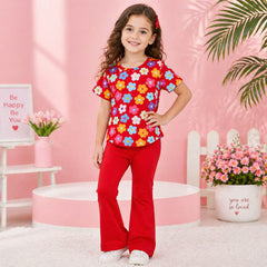 Charming Red  Cotton Jersey Playground Outfit for Kids