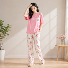 Pink Flower Women Printed PJ Set