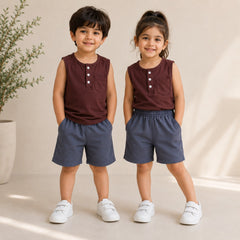 Brown  SLEEVELESS SHORTS SET