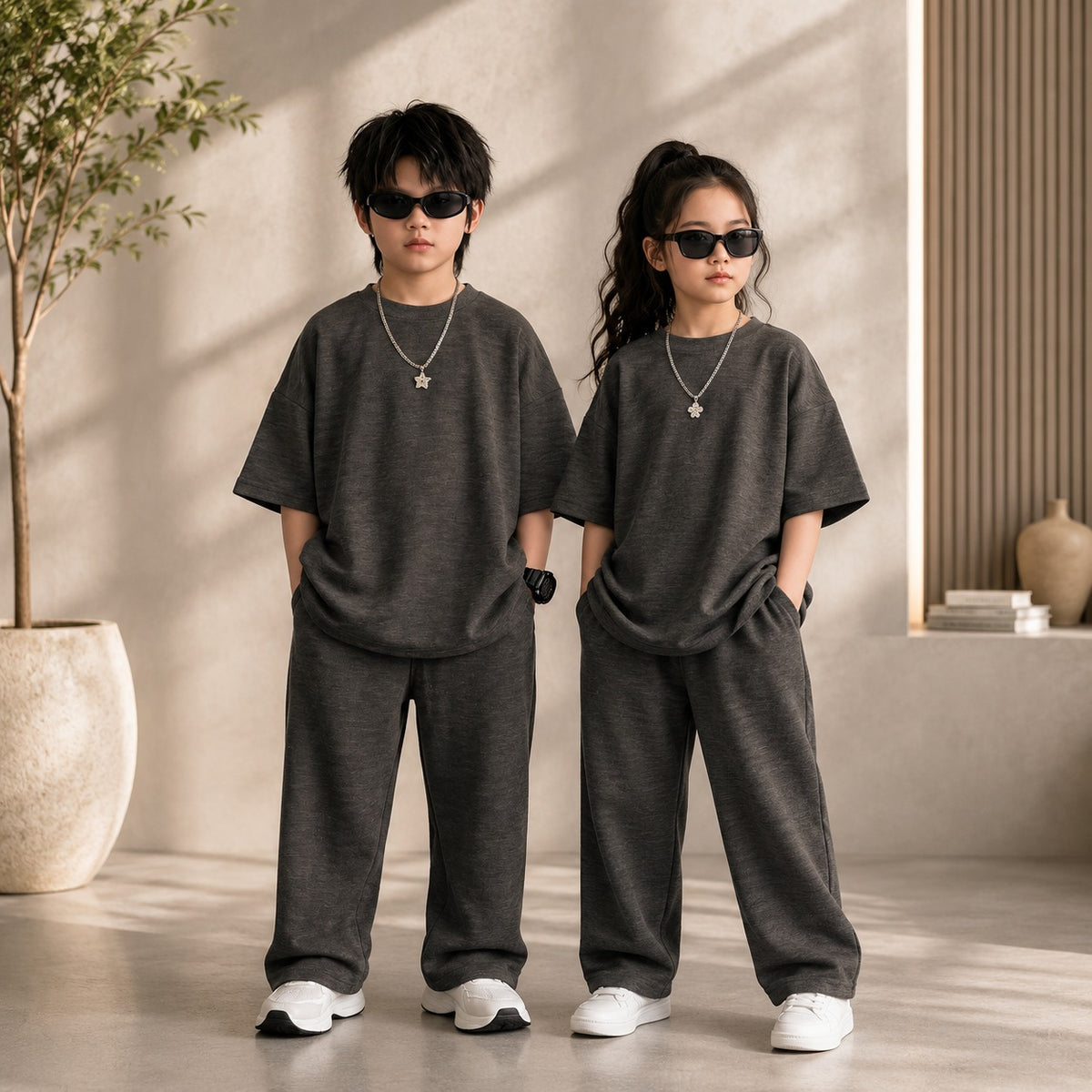 Charcoal Grey Kids Baggy Co-Ord Set – Premium Casual Wear for Boys (1-10 Years)