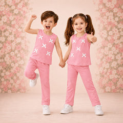 Pink : Girls Stylish Sleeveless Top & Wide-Leg Pants Co-Ord Set