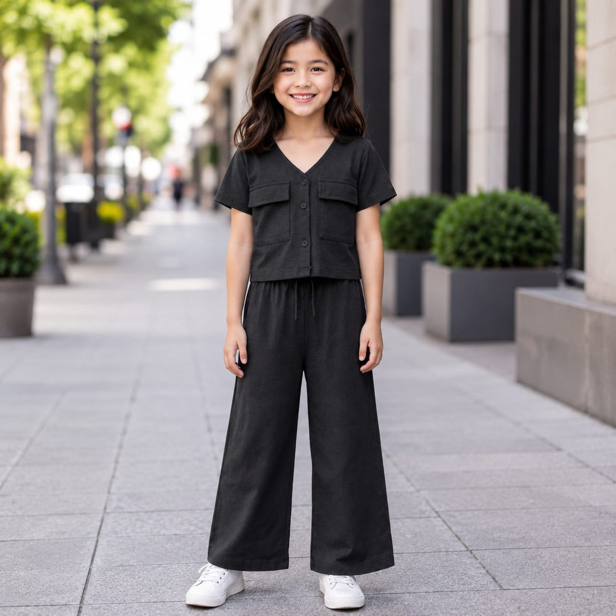BLACK DOUBLE POKET SHIRT KIDS WEAR