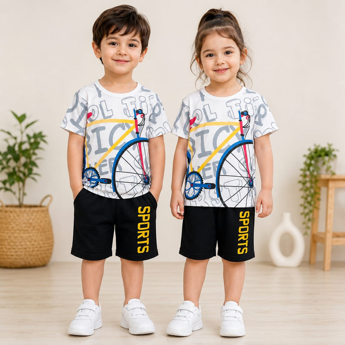 Kids Bicycle Graphic T-Shirt & Shorts Summer Set