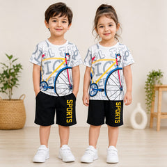 Kids Bicycle Graphic T-Shirt & Shorts Summer Set