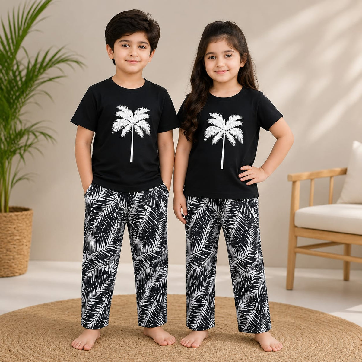BLACK PRINTED SHIRT &  PRINTED TROUSER KIDS WEARS