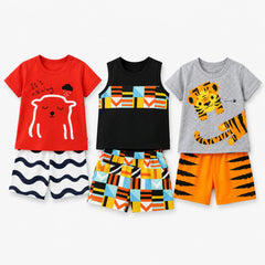 Bear, Geometric & Tiger Print T-Shirt with Shorts (Pack of 3)