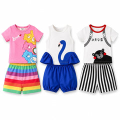 Care Bears, Blue Flamingo &amp; Bear Print T-Shirt with Shorts (Pack of 3)